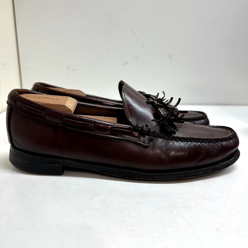 VERY GOOD Quoddy Tassel Loafer Burgundy Leather Vintage Made in USA Men's 9.5
